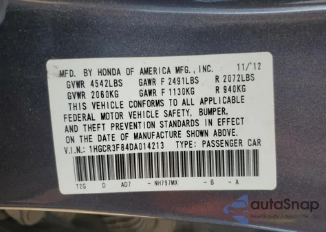 2013 Honda Accord Exl из США, поврежденный, VIN 1HGCR3F84DA014213